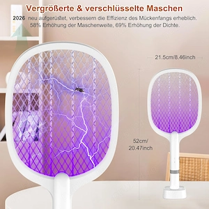 Paletă Electrică Anti-Insecte YOUBST 5000V, 2 în 1 cu UV & Stație de Încărcare USB C