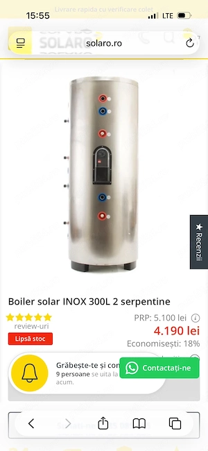 Boiler inox cu 2 serpentine 