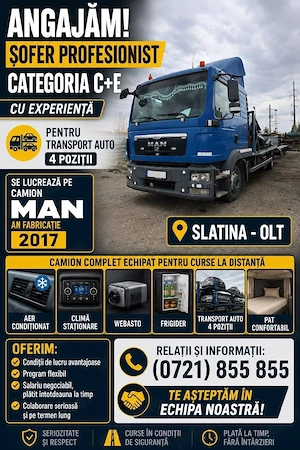 Angajez șofer transportor 4 poziții 100  zi