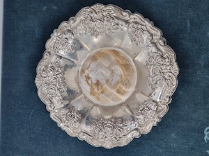 Platou vintage japonez argintat Modern Silver, decor floral cu trandafiri, Japan