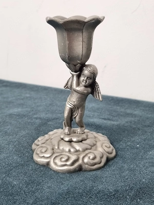 .Sfeșnic vintage cu îngeraș putto, metal argintiu, aprox. 13 cm