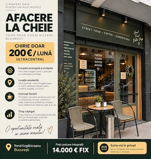 Vând afacere HoReCa, chirie 200 e lunar, Kogalniceanu 