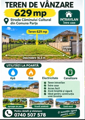 Proprietar vând teren intravilan în Comuna Parța, județul Timiș, în suprafață de 629 mp,  - imagine 2