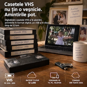 Digitalizare casete VHS în MP4   USB, HDD + Cloud 12 luni - imagine 2