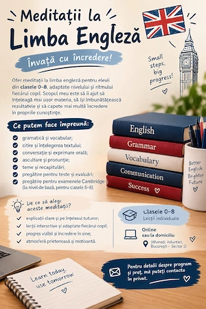 Ofer meditatii la Limba Engleza pentru toate clasele
