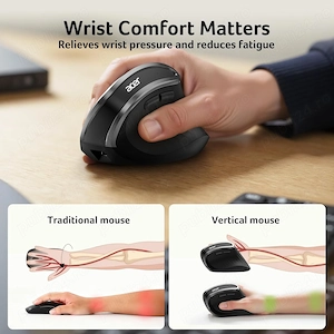 Mouse Vertical Ergonomic Acer, Wireless 2.4GHz, Reîncărcabil, 58  Tilt, 8  DPI, 6 Butoane