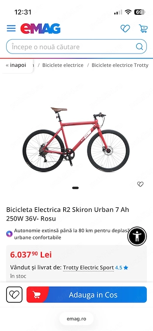 Bicicleta Electrica R2 Skiron Urban 7 Ah 250W 36V- Rosu