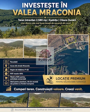 Teren intravilan 2.580 mp Eșelnița, acces DN57, ideal turism, locuinte