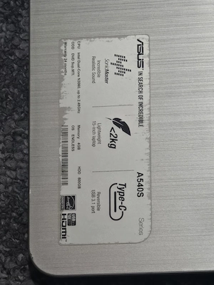 Laptop Asus A540S - 15.6", Intel Dual-Core, 4GB RAM, 500GB HDD, USB Type-C, sub 2kg