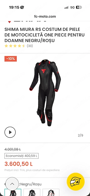 Combinezon, SHIMA MIURA RS BLACK  RED, Negru, Protectie AAA, DuoLayer Protection, Marime 36