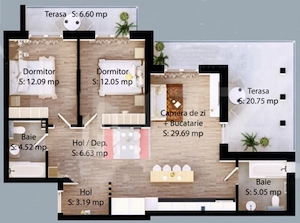 APartament cu 3 camere, 73 mp utili, zona Careiului 