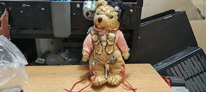 RF Reinart Faelens German Plush Teddy Bear Lederhosen Charivari w Edelweiss Charms and Feathered Cap