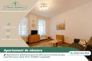 Apartament, grădină proprie de 200 mp și centrală pe gaz, zona Pârneava, Arad