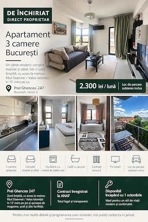 Apartament 3 camere de inchiriat (centrala, jacuzzi) + parcare subterana