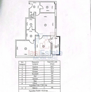 Apartament 3 camere renovat, 61 mp, etaj 8 10 – Splai Bahlui