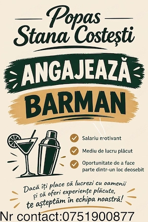 Popas Stâna Costești Angajează Barman