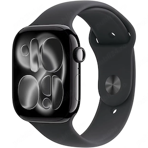 Apple Watch 11 GPS, Carcasa Jet Black Aluminium 42mm, Black Sport Band - S M - sigilat, in garantie