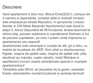 apartament cu 2 camere in bloc nou si loc de parcare