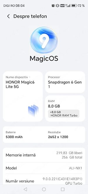 Vând sau schimb Honor Magic 6 Lite. 