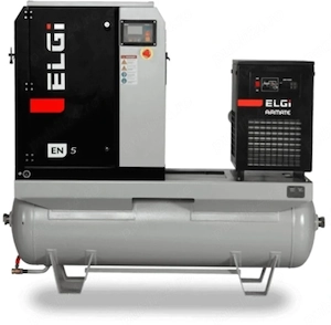 Compresor electric cu surub ELGI EN5-7bar debit 0.74mc min, uscator si rez.270L inclus, 5.5kW 400V