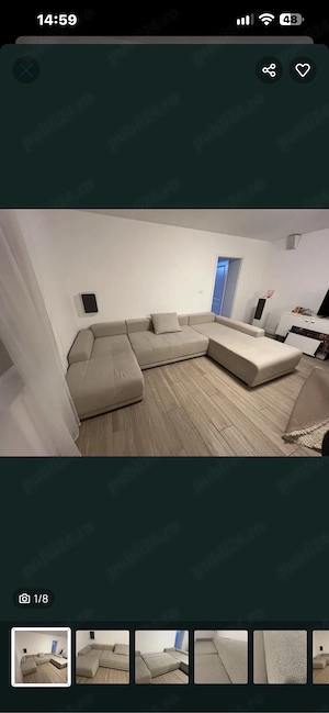 Colțar crem extensibil cu lada de haine 350x200x120 cm, în stare bună de utilizare. 