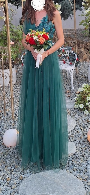 Rochie lunga de ocazie verde smarald