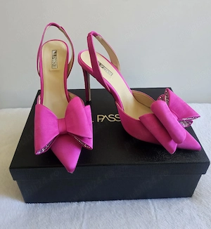 Pantofi stiletto IL PASSO roz fucsia 38, satin, fundă cu cristale
