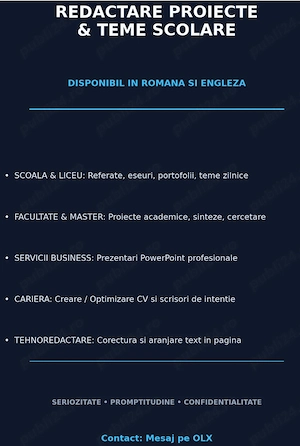 Ajutor Teme, Proiecte RO EN Prezentări PPT, CV, Referate, Documente