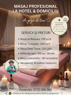 Masaj profesional de relaxare, terapeutic la domiciliu & hotel!