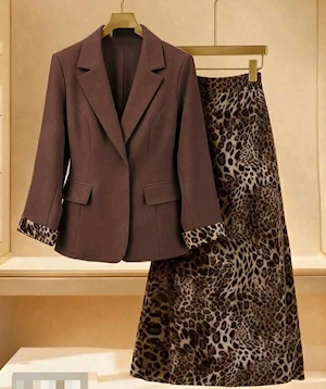 Costumas elegant Fusta Leopard cu Sacou chic. Marimi pana la 5 XL