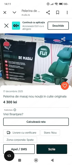 vand pelerina de masaj nou nouță 