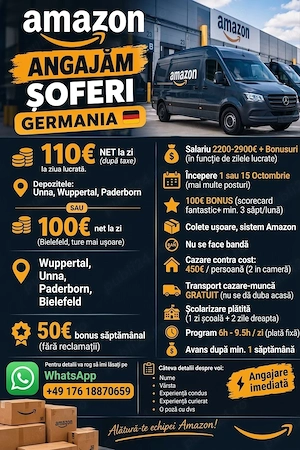 Angajam soferi germania salariu 2300-3000  net lunar
