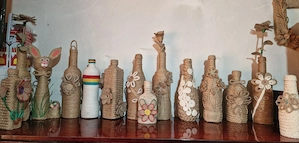 Sticle decorative lucrate manual din sfoara de iută