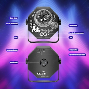 Lumină disco 4-in-1 RGB LED   controlată de muzică, neagră