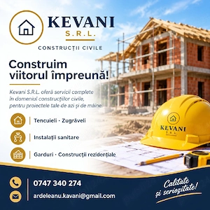     Construim cu seriozitate, durabilitate și atenție la fiecare detaliu! Kevani S.R.L. oferă servic