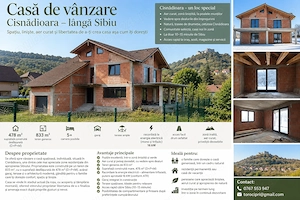 Casă la roșu intabulată Cisnădioara, 478 mp, teren 833 mp, D+P+M   proprietar