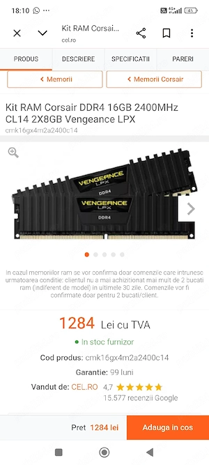 Vând kit 16gb Corsair vengeanece