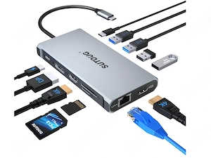Hub   Docking Station USB-C 12 în 1 SUTOUG - Dual HDMI 4K, DisplayPort 4K, Power Delivery 100W, Giga
