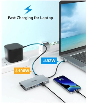 Hub   Docking Station USB-C 12 în 1 SUTOUG - Dual HDMI 4K, DisplayPort 4K, Power Delivery 100W, Giga - imagine 5