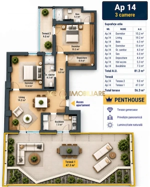 Penthouse | Stefan cel Mare | Metrou | 0% Comision | Centrala | Terasa