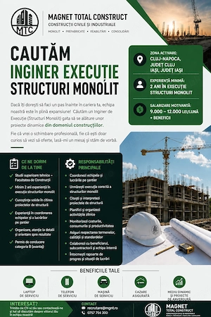 Căutăm Ingineri Execuție Structuri Monolit 