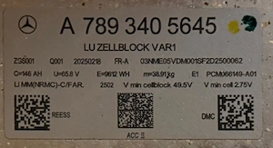 Modul Baterie Mercedes EQ 146Ah 65,8V 9,6KWh NMC 8