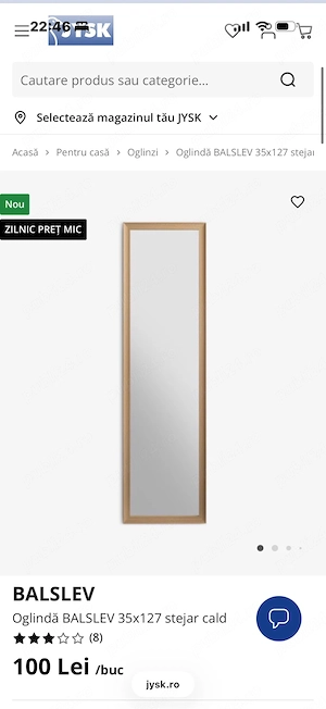 Oglinda Jysk cu rama albă 35x127