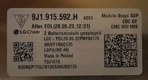 Modul Baterie High Voltage Taycan LG Chem 129Ah 22V 2,83 Kwh