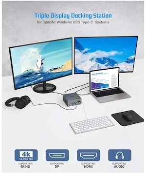 Docking Station TOTU TT-DC001A USB-C Triple Display 4K HDMI DisplayPort Gigabit LAN SD Card Hub Lapt - imagine 2