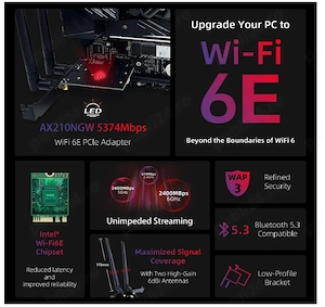 Placa Retea Wi-Fi 6E + Bluetooth 5.3 PCIe Syoncon AX210 (Intel AX210NGW, 5374 Mbps, 6dBi, WPA3) - imagine 2