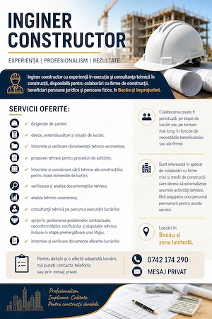 Inginer constructor   SERVICII TEHNICE și colaborări | BACĂU
