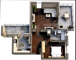 Apartament 2 camere, 56.89 mp, terasa 20 mp, zona Mehala