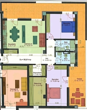 Apartament 3 camere, 99 mp utili,terasa de 43 mp, zona Aradului