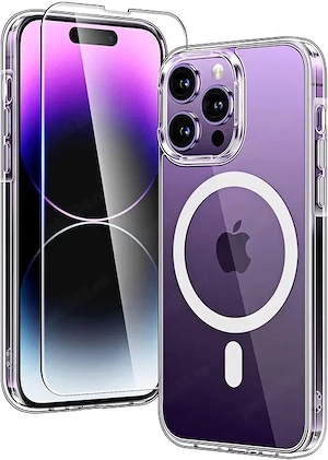 TAURI iPhone 14 Pro Husa MagSafe Transparenta + Sticla 9H